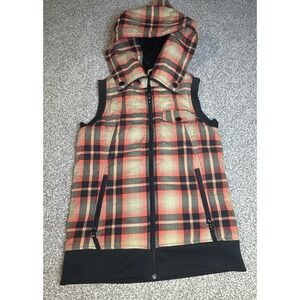 Burton DryRide Full Zip Hooded Plaid Vest Women's Size Medium Flannel Lined